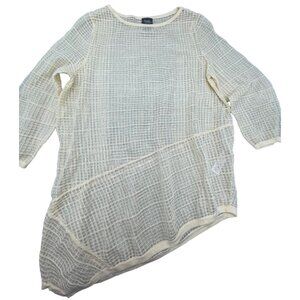 Travelers collection half sleeve shirt sheer  ivory tunic blouse asymmetric READ